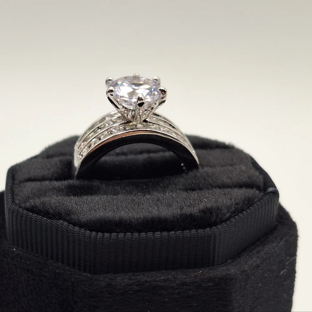 Swarovski Crystal Ring Size 7 | Round Diamond Look Statement Ring | Wide Band - Picture 6 of 16